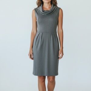 Ann Taylor Womens charcoal gray cowl neck shift wool blend dress 8